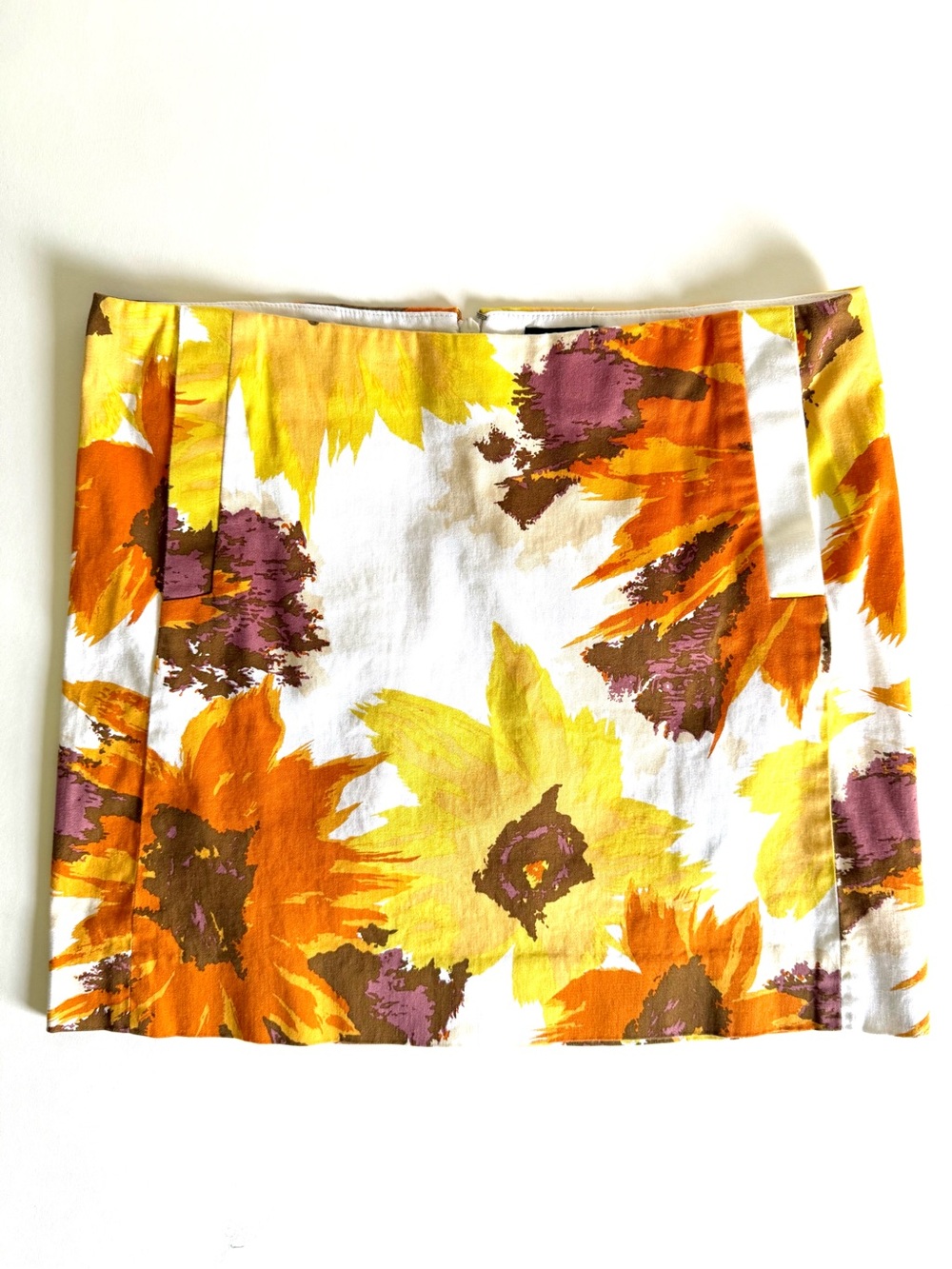 J.Crew Sunflower Orange Brown Floral Mini Skirt with Pockets Vacation Retro Sz 2 - Picture 7 of 9